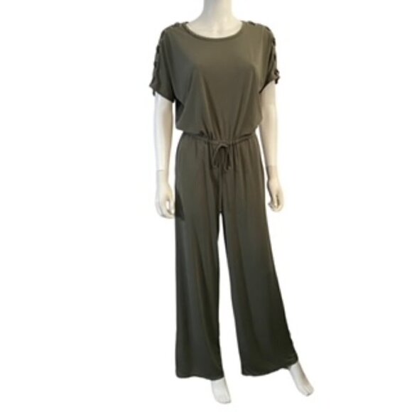 Ralph Lauren Olive Criss Cross Shoulder Jumpsuit Medium - Picture 1 of 5